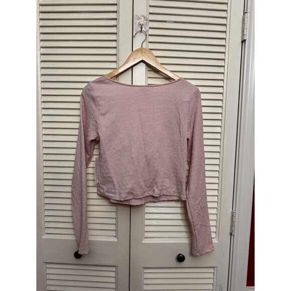 Kirious Los Angeles Pink Cropped Crinkle Long Sleeve Babydoll Peasant Top SIZE L - Picture 6 of 6